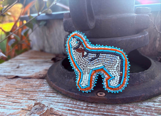 "Howling Wolf" Beaded Brooch/Pin